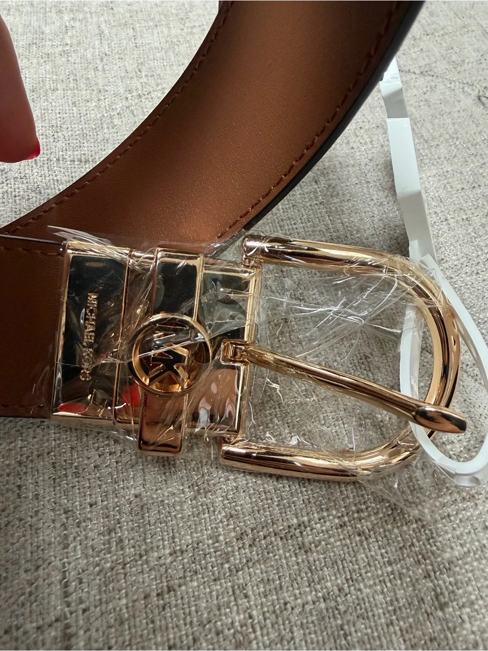 NWT MICHAEL KORS BROWN LOGO BELT REVERSIBLE BROWN BELT GOLD BUCKLE SIZE XL
